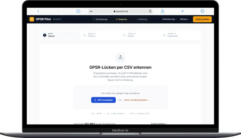 GPSR Pilot – Desktop-Ansicht