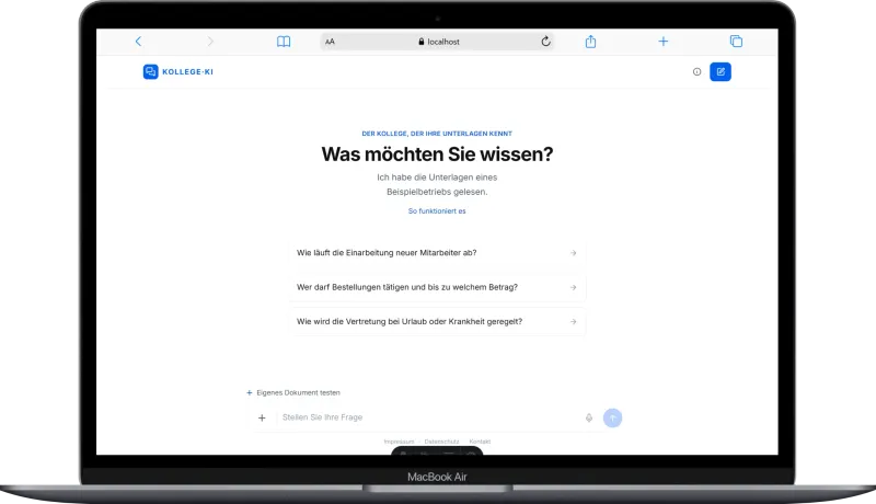 Kollege·KI – Desktop-Ansicht
