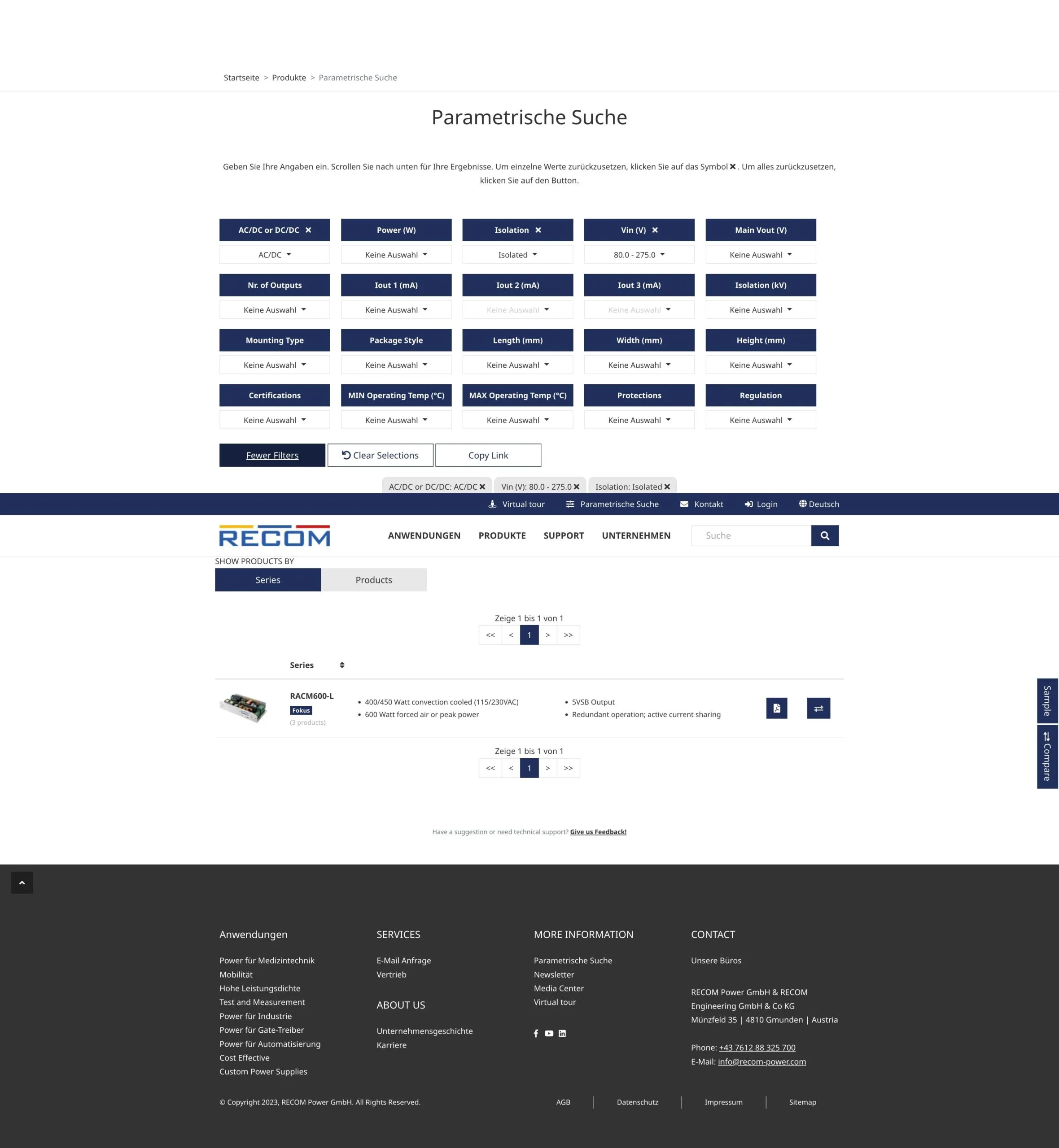 RECOM Power – B2B Produktkatalog